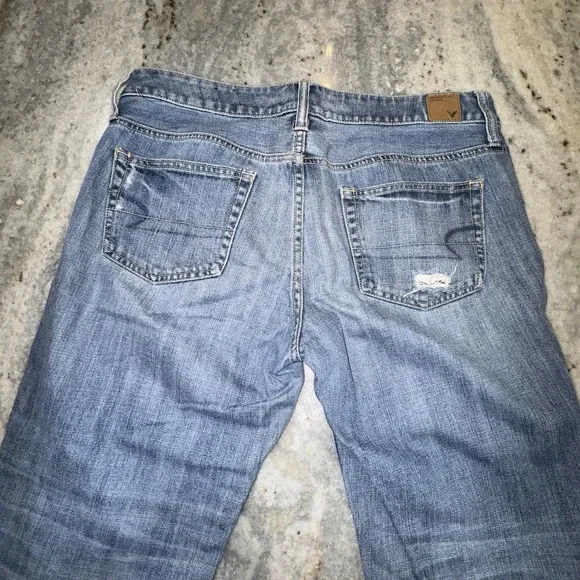 American Eagle 10 Women's 35 " Boy Fit Baggy Capri Wide Leg Distressed Jeans Y2K - Picture 6 of 6